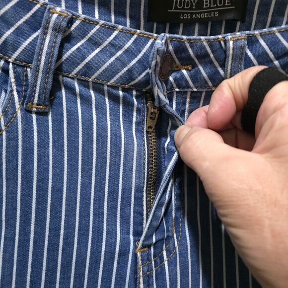 JudyBlue Pinstripe Super Flare Bellbottom Jeans Sz9 29x30 Retro 70s Hippie Rock - Picture 6 of 16